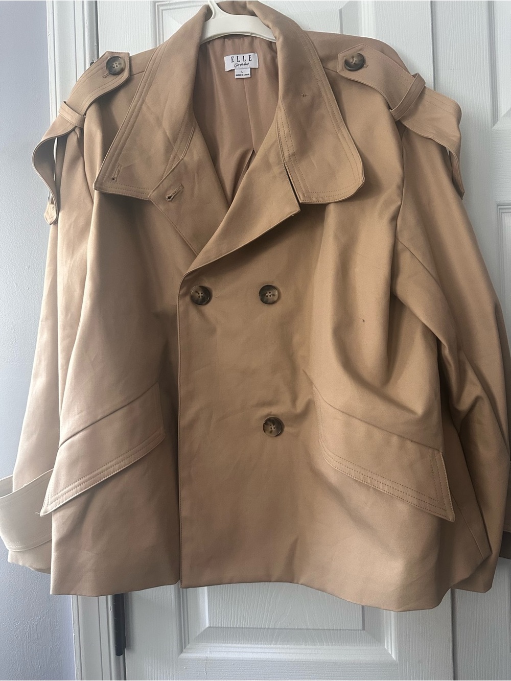 ELLE Cropped Double-Breasted Trench Coat in Tan